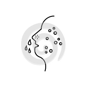 Black line icon for Sneeze, allergy and nose