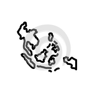 Black line icon for Southeast, asia and map