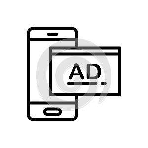 Black line icon for Sponsored Ads, mobile and advertisement photo
