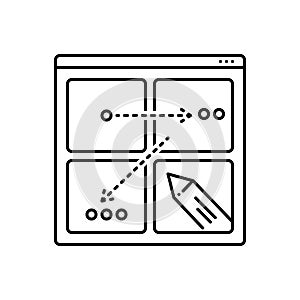 Black line icon for Storyboard, creativity and story