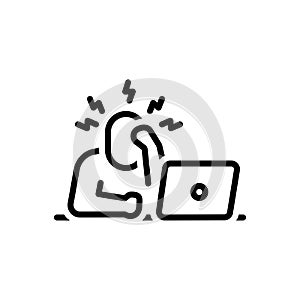 Black line icon for Stress, headache and work