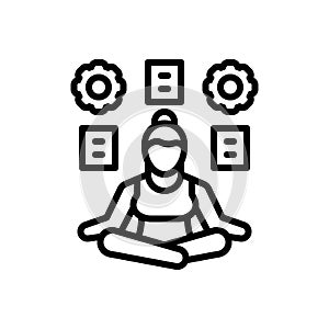 Black line icon for Stress Management, stress and yoga