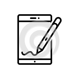 Black line icon for Stylus, touchscreen and wireless