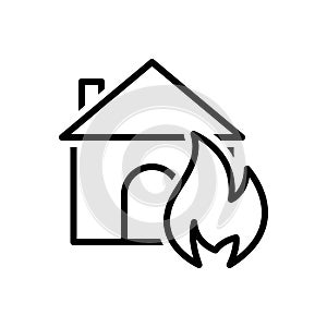 Black line icon for Suddenly, abruptly and house