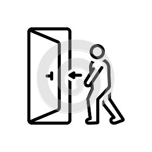 Black line icon for Toward, door and indicate