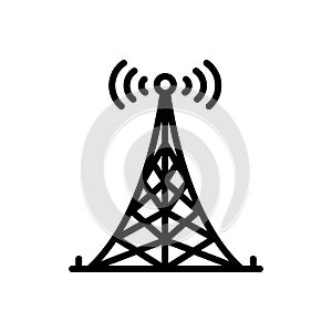 Black line icon for Tower, antenna and signal