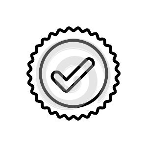 Black line icon for True, correct and right