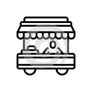 Black line icon for Vendor, pushcart and salesman