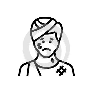 Black line icon for Victim, bandages and facial injuries