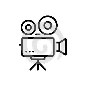 Black line icon for Video Camera, videographer and broadcast