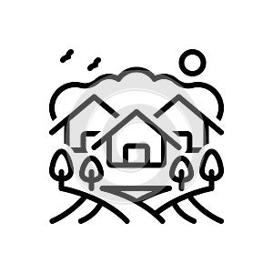 Black line icon for Villages, landscape and house