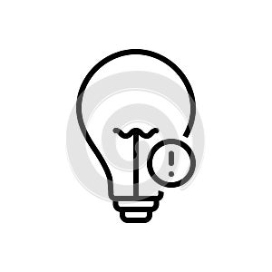 Black line icon for Warnings, bulb and electricity