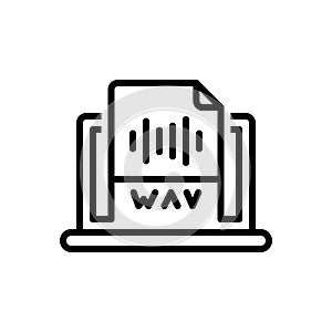 Black line icon for Wav, document and format