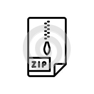 Black line icon for Zip, file and extension