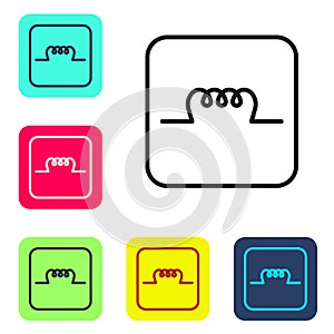 Black line Inductor in electronic circuit icon isolated on white background. Set icons in color square buttons. Vector