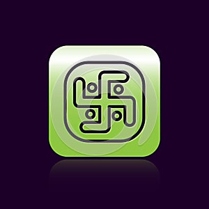 Black line Jainism icon isolated on black background. Green square button. Vector Illustration