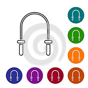 Black line Jump rope icon isolated on white background. Skipping rope. Sport equipment. Set icons in color circle