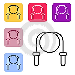 Black line Jump rope icon isolated on white background. Skipping rope. Sport equipment. Set icons in color square