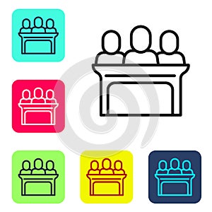 Black line Jurors icon isolated on white background. Set icons in color square buttons. Vector