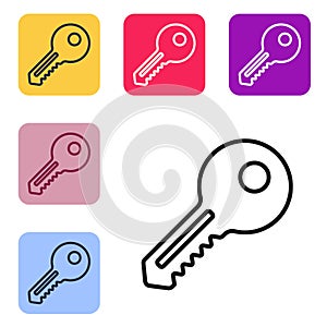 Black line Key icon isolated on white background. Set icons in color square buttons. Vector. Illustration