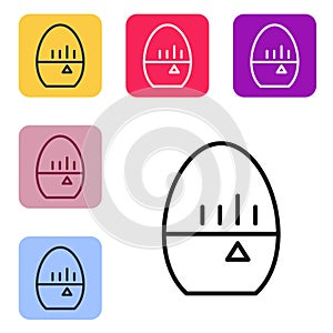 Black line Kitchen timer icon isolated on white background. Egg timer. Cooking utensil. Set icons in color square