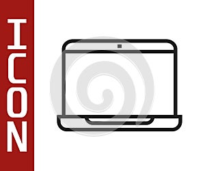 Black line Laptop icon isolated on white background. Computer notebook with empty screen sign. Vector Illustration