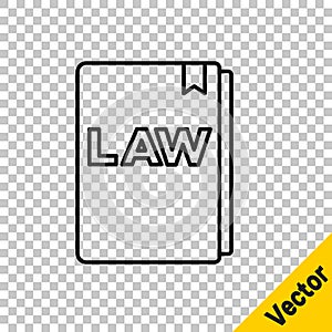 Black line Law book icon isolated on transparent background. Legal judge book. Judgment concept. Vector