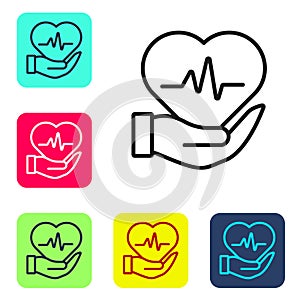 Black line Life insurance icon isolated on white background. Security, safety, protection, protect concept. Set icons in