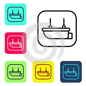 Black line Lifeboat icon isolated on white background. Set icons in color square buttons. Vector