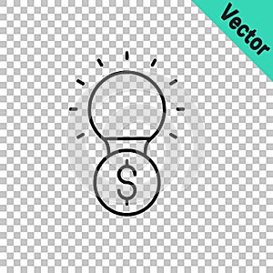 Black line Light bulb with dollar symbol icon isolated on transparent background. Money making ideas. Fintech innovation