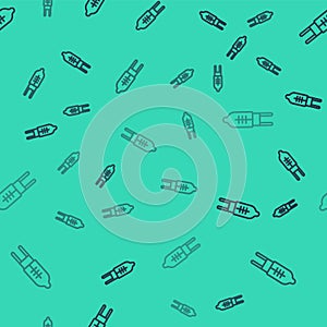 Black line Light emitting diode icon isolated seamless pattern on green background. Semiconductor diode electrical