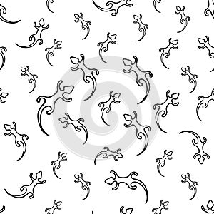 Black line lizard seamless pattern