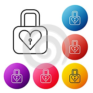 Black line Lock and heart icon isolated on white background. Locked Heart. Love symbol and keyhole sign. Valentines day