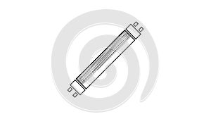 Black line Long luminescence fluorescent energy saving lamp icon isolated on white background. 4K Video motion graphic