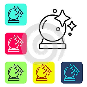 Black line Magic ball icon isolated on white background. Crystal ball. Set icons in color square buttons. Vector