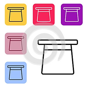 Black line Magic hat icon isolated on white background. Magic trick. Mystery entertainment concept. Set icons in color