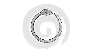 Black line Magic symbol of Ouroboros icon isolated on white background. Snake biting its own tail. Animal and infinity