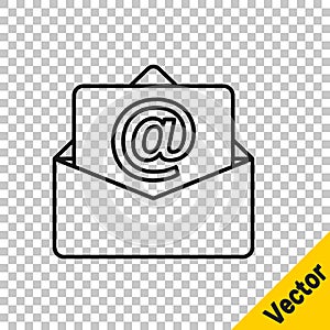 Black line Mail and e-mail icon isolated on transparent background. Envelope symbol e-mail. Email message sign. Vector