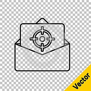 Black line Mail and e-mail icon isolated on transparent background. Envelope symbol e-mail. Email message sign. Vector