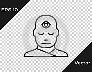 Black line Man with third eye icon isolated on transparent background. The concept of meditation, vision of energy, aura