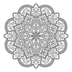 Black line mandala on white background. Round Ornament Pattern. Indian. Arabic, Islam ornament, Buddhism culture symbol