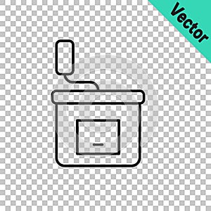 Black line Manual coffee grinder icon isolated on transparent background. Vector