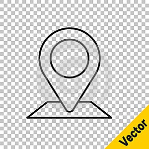 Black line Map pin icon isolated on transparent background. Navigation, pointer, location, map, gps, direction, place