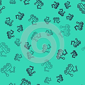 Black line Mars rover icon isolated seamless pattern on green background. Space rover. Moonwalker sign. Apparatus for