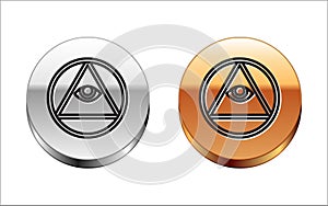 Black line Masons symbol All-seeing eye of God icon isolated on white background. The eye of Providence in the triangle