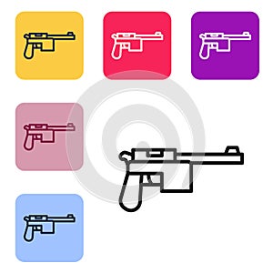 Black line Mauser gun icon isolated on white background. Mauser C96 is a semi-automatic pistol. Set icons in color