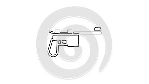 Black line Mauser gun icon isolated on white background. Mauser C96 is a semi-automatic pistol. 4K Video motion graphic