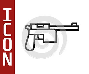 Black line Mauser gun icon isolated on white background. Mauser C96 is a semi-automatic pistol. Vector