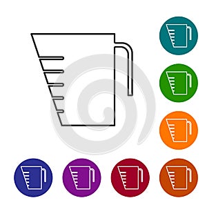 Black line Measuring cup to measure dry and liquid food icon isolated on white background. Plastic graduated beaker with