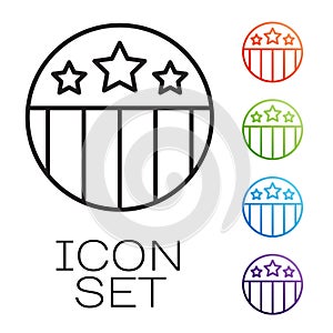 Black line Medal with star icon isolated on white background. Winner achievement sign. Award medal. Set icons colorful